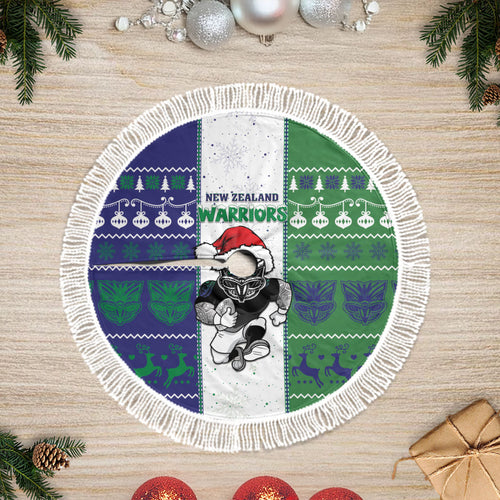 New Zealand Warriors Rugby Christmas Tree Skirt Santa Maori Mascot
