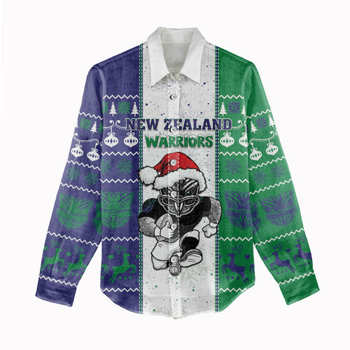 New Zealand Warriors Rugby Christmas Women Casual Shirt Santa Maori Mascot