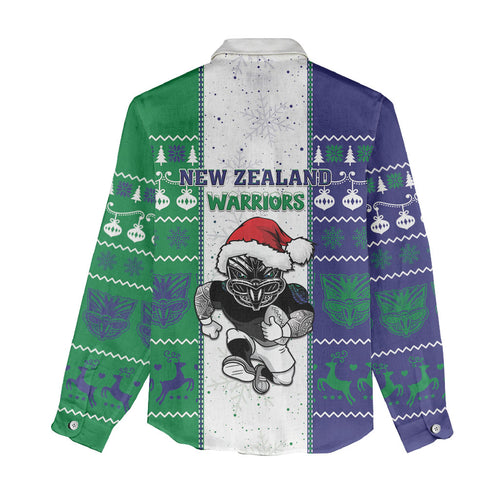 New Zealand Warriors Rugby Christmas Women Casual Shirt Santa Maori Mascot
