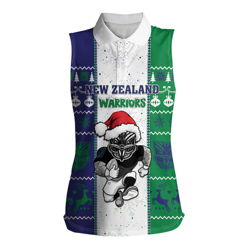 New Zealand Warriors Rugby Christmas Women Sleeveless Polo Shirt Santa Maori Mascot
