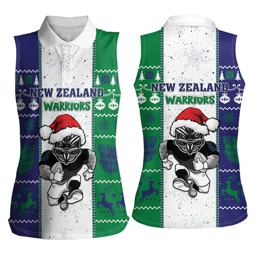 New Zealand Warriors Rugby Christmas Women Sleeveless Polo Shirt Santa Maori Mascot
