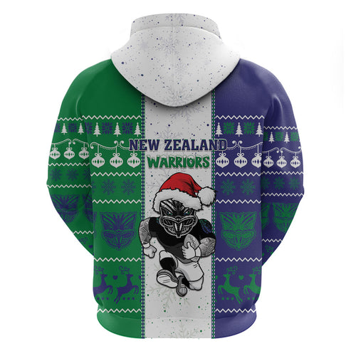 New Zealand Warriors Rugby Christmas Zip Hoodie Santa Maori Mascot