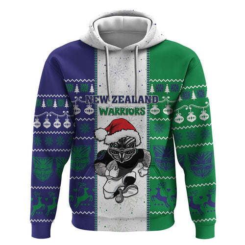 New Zealand Warriors Rugby Christmas Zip Hoodie Santa Maori Mascot