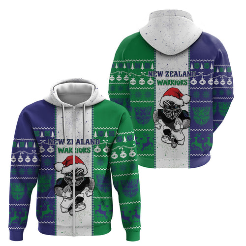 New Zealand Warriors Rugby Christmas Zip Hoodie Santa Maori Mascot
