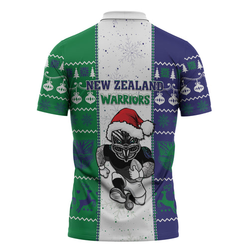 New Zealand Warriors Rugby Christmas Zipper Polo Shirt Santa Maori Mascot