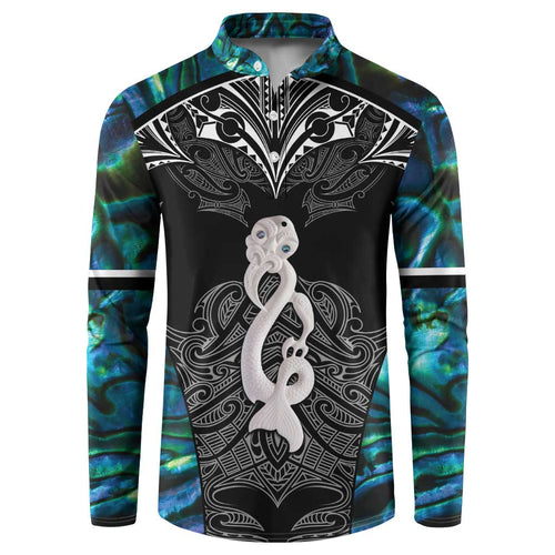 New Zealand Aotearoa Button Sweatshirt Maori Taniwha Paua Shell