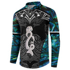 New Zealand Aotearoa Button Sweatshirt Maori Taniwha Paua Shell