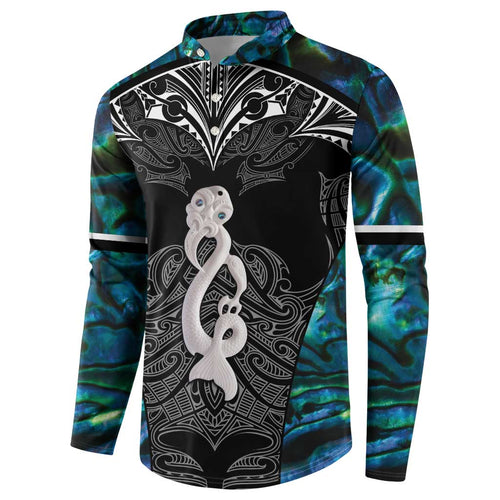 New Zealand Aotearoa Button Sweatshirt Maori Taniwha Paua Shell