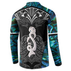 New Zealand Aotearoa Button Sweatshirt Maori Taniwha Paua Shell