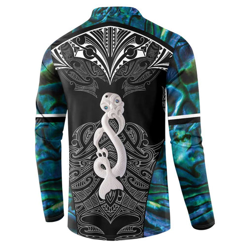 New Zealand Aotearoa Button Sweatshirt Maori Taniwha Paua Shell