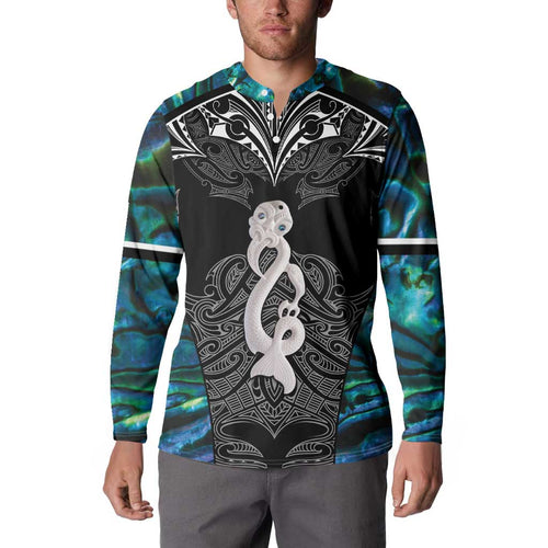 New Zealand Aotearoa Button Sweatshirt Maori Taniwha Paua Shell