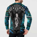 New Zealand Aotearoa Button Sweatshirt Maori Taniwha Paua Shell