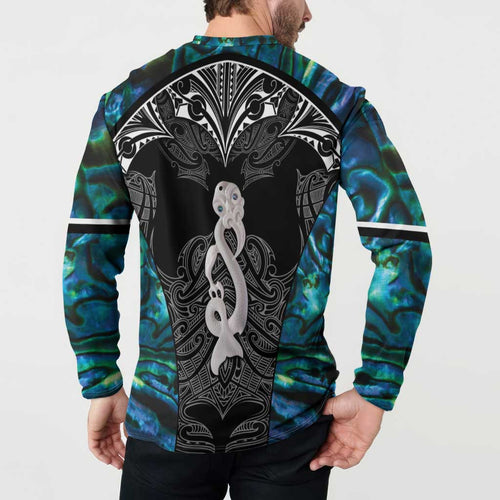 New Zealand Aotearoa Button Sweatshirt Maori Taniwha Paua Shell