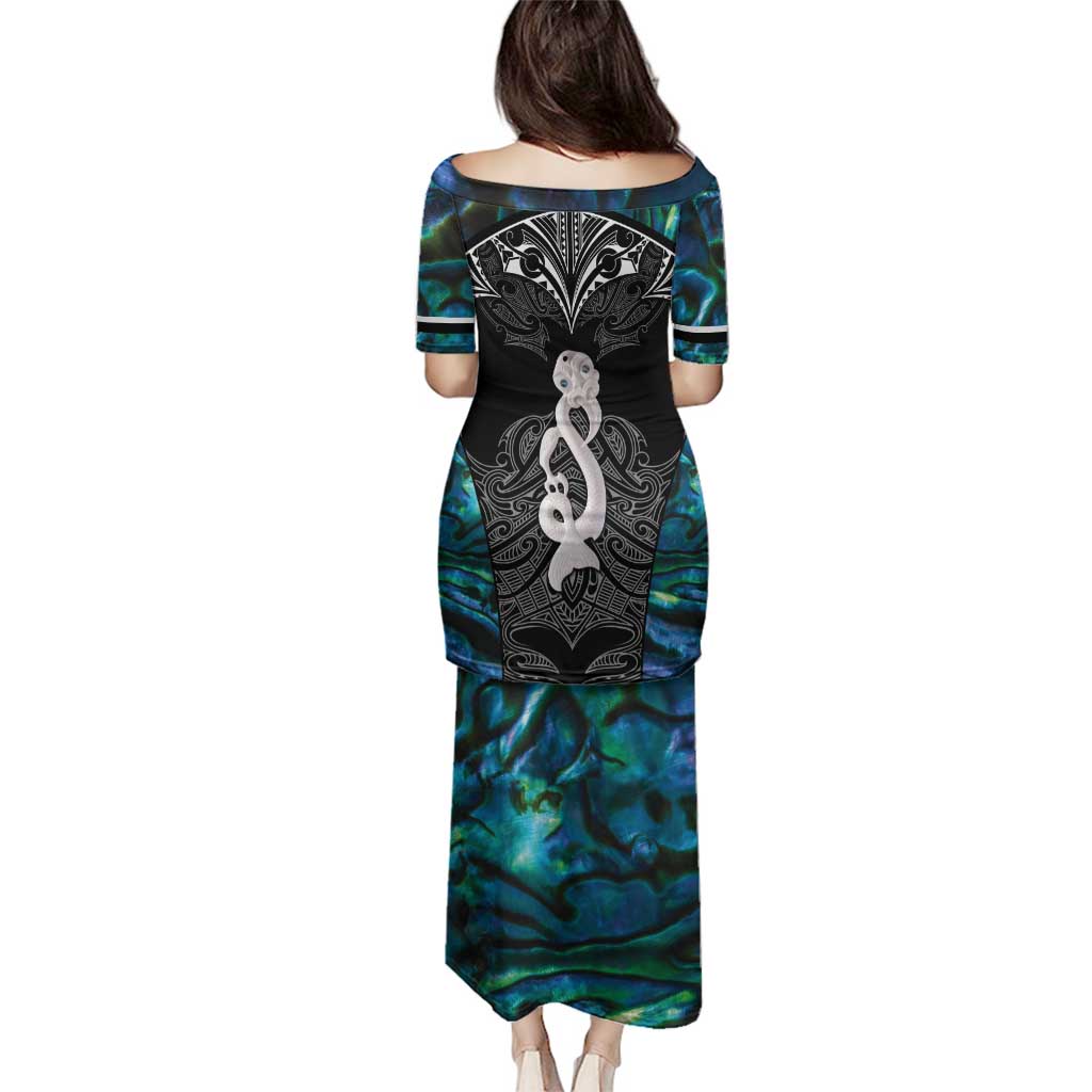 New Zealand Aotearoa Family Matching Puletasi and Hawaiian Shirt Maori Taniwha Paua Shell