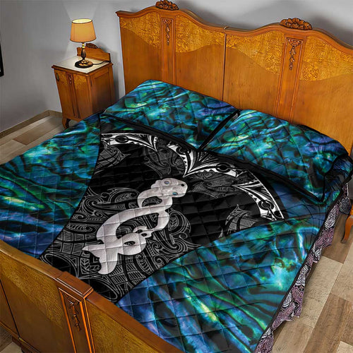 New Zealand Aotearoa Quilt Bed Set Maori Taniwha Paua Shell