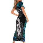 New Zealand Aotearoa Short Sleeve Bodycon Dress Maori Taniwha Paua Shell