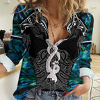 New Zealand Aotearoa Women Casual Shirt Maori Taniwha Paua Shell