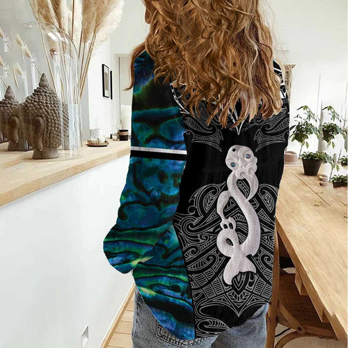 New Zealand Aotearoa Women Casual Shirt Maori Taniwha Paua Shell