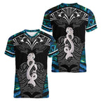 New Zealand Aotearoa Women V-Neck T-Shirt Maori Taniwha Paua Shell