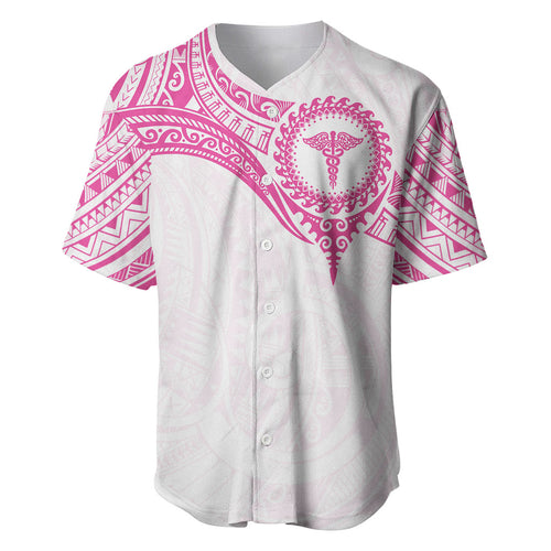 Personalised New Zealand Aotearoa Baseball Jersey Nurse Tribal Pink Version