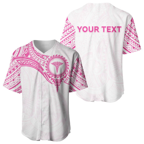 Personalised New Zealand Aotearoa Baseball Jersey Nurse Tribal Pink Version
