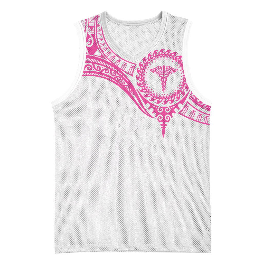 Personalised New Zealand Aotearoa Basketball Jersey Nurse Tribal Pink Version