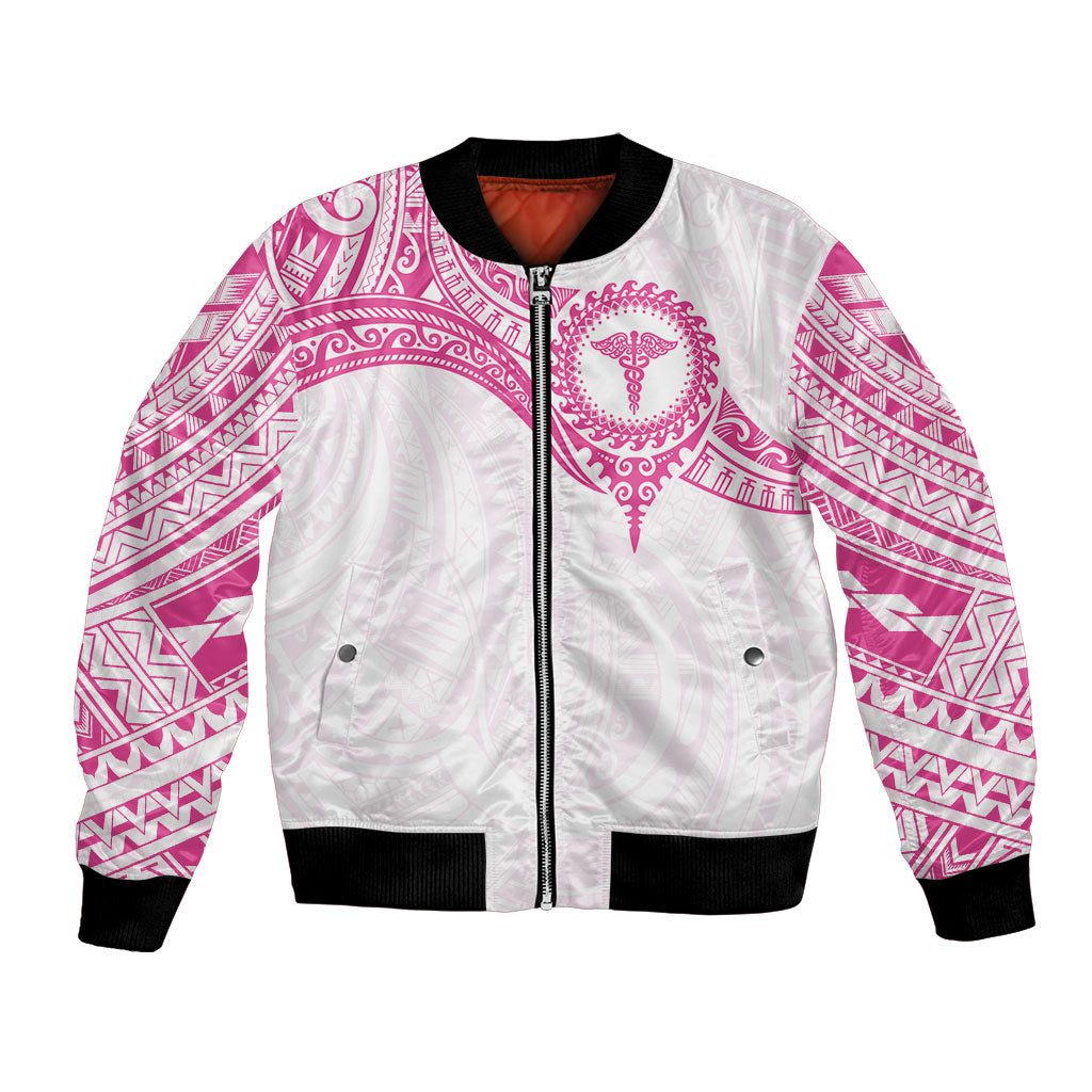 Personalised New Zealand Aotearoa Bomber Jacket Nurse Tribal Pink Version