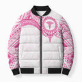 Personalised New Zealand Aotearoa Bomber Puffer Jacket Nurse Tribal Pink Version