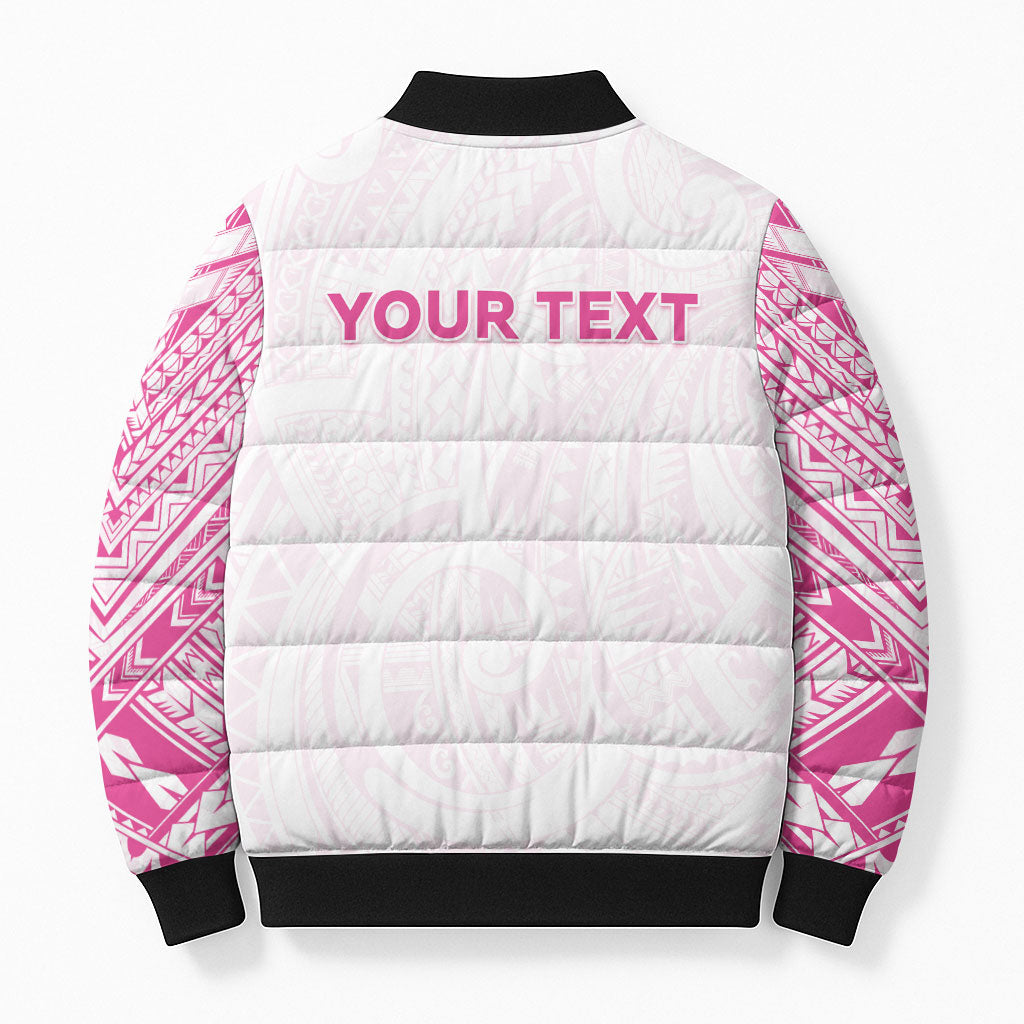 Personalised New Zealand Aotearoa Bomber Puffer Jacket Nurse Tribal Pink Version