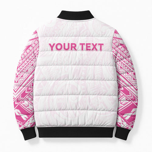 Personalised New Zealand Aotearoa Bomber Puffer Jacket Nurse Tribal Pink Version
