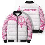 Personalised New Zealand Aotearoa Bomber Puffer Jacket Nurse Tribal Pink Version