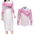 Personalised New Zealand Aotearoa Couples Matching Long Sleeve Bodycon Dress and Long Sleeve Button Shirt Nurse Tribal Pink Version