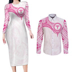 Personalised New Zealand Aotearoa Couples Matching Long Sleeve Bodycon Dress and Long Sleeve Button Shirt Nurse Tribal Pink Version