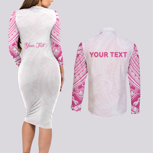 Personalised New Zealand Aotearoa Couples Matching Long Sleeve Bodycon Dress and Long Sleeve Button Shirt Nurse Tribal Pink Version