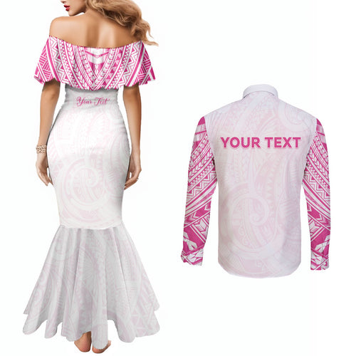 Personalised New Zealand Aotearoa Couples Matching Mermaid Dress and Long Sleeve Button Shirt Nurse Tribal Pink Version