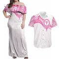 Personalised New Zealand Aotearoa Couples Matching Off Shoulder Maxi Dress and Hawaiian Shirt Nurse Tribal Pink Version