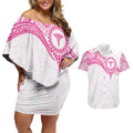 Personalised New Zealand Aotearoa Couples Matching Off Shoulder Short Dress and Hawaiian Shirt Nurse Tribal Pink Version