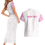 Personalised New Zealand Aotearoa Couples Matching Short Sleeve Bodycon Dress and Hawaiian Shirt Nurse Tribal Pink Version