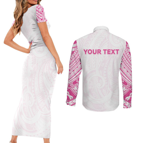 Personalised New Zealand Aotearoa Couples Matching Short Sleeve Bodycon Dress and Long Sleeve Button Shirt Nurse Tribal Pink Version