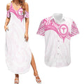 Personalised New Zealand Aotearoa Couples Matching Summer Maxi Dress and Hawaiian Shirt Nurse Tribal Pink Version