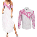 Personalised New Zealand Aotearoa Couples Matching Summer Maxi Dress and Long Sleeve Button Shirt Nurse Tribal Pink Version