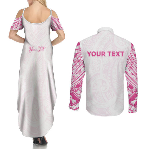 Personalised New Zealand Aotearoa Couples Matching Summer Maxi Dress and Long Sleeve Button Shirt Nurse Tribal Pink Version