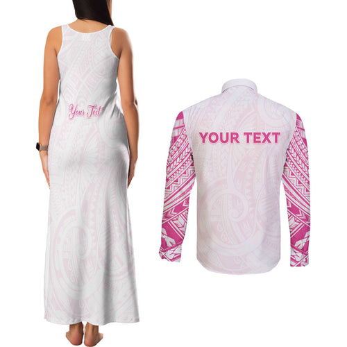 Personalised New Zealand Aotearoa Couples Matching Tank Maxi Dress and Long Sleeve Button Shirt Nurse Tribal Pink Version