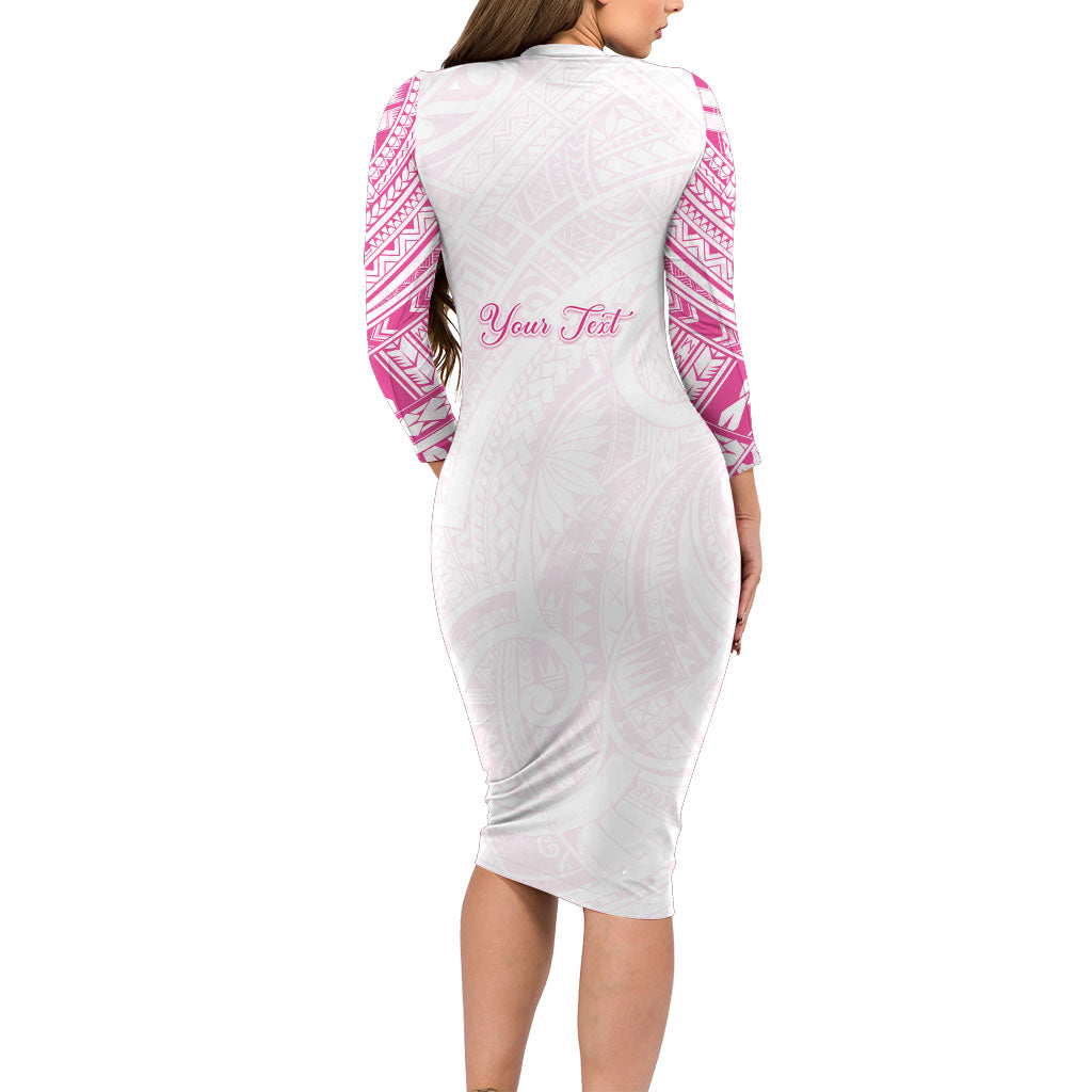 Personalised New Zealand Aotearoa Family Matching Long Sleeve Bodycon Dress and Hawaiian Shirt Nurse Tribal Pink Version
