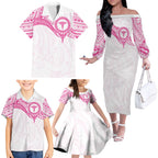 Personalised New Zealand Aotearoa Family Matching Off The Shoulder Long Sleeve Dress and Hawaiian Shirt Nurse Tribal Pink Version