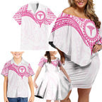 Personalised New Zealand Aotearoa Family Matching Off Shoulder Short Dress and Hawaiian Shirt Nurse Tribal Pink Version