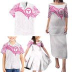 Personalised New Zealand Aotearoa Family Matching Puletasi and Hawaiian Shirt Nurse Tribal Pink Version
