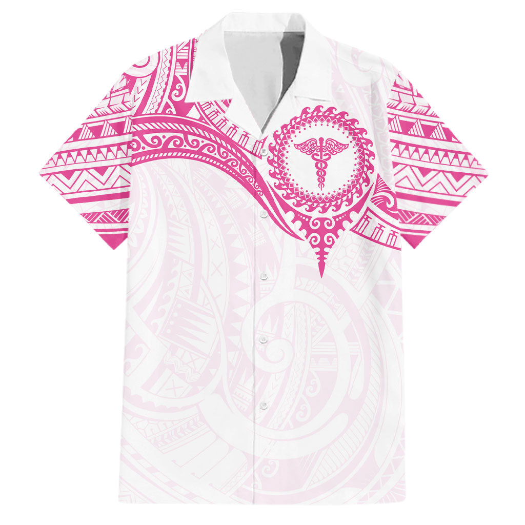 Personalised New Zealand Aotearoa Family Matching Puletasi and Hawaiian Shirt Nurse Tribal Pink Version