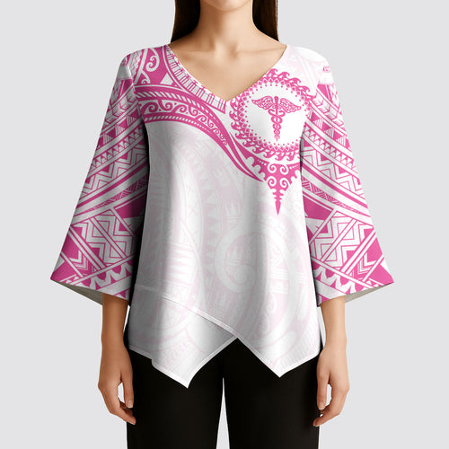 Personalised New Zealand Aotearoa Kimono Sleeve Blouse Nurse Tribal Pink Version