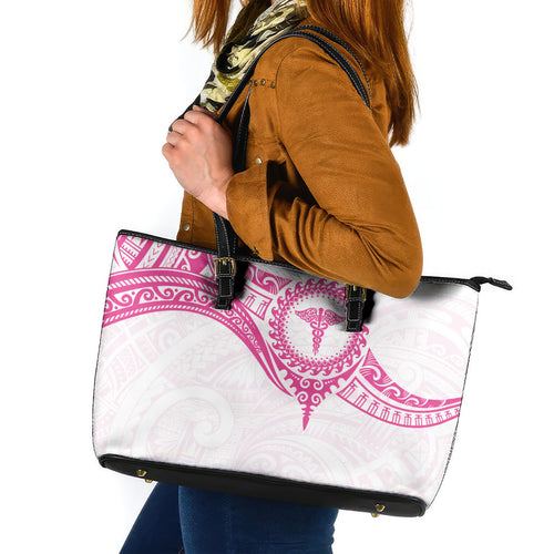 New Zealand Aotearoa Leather Tote Bag Nurse Tribal Pink Version